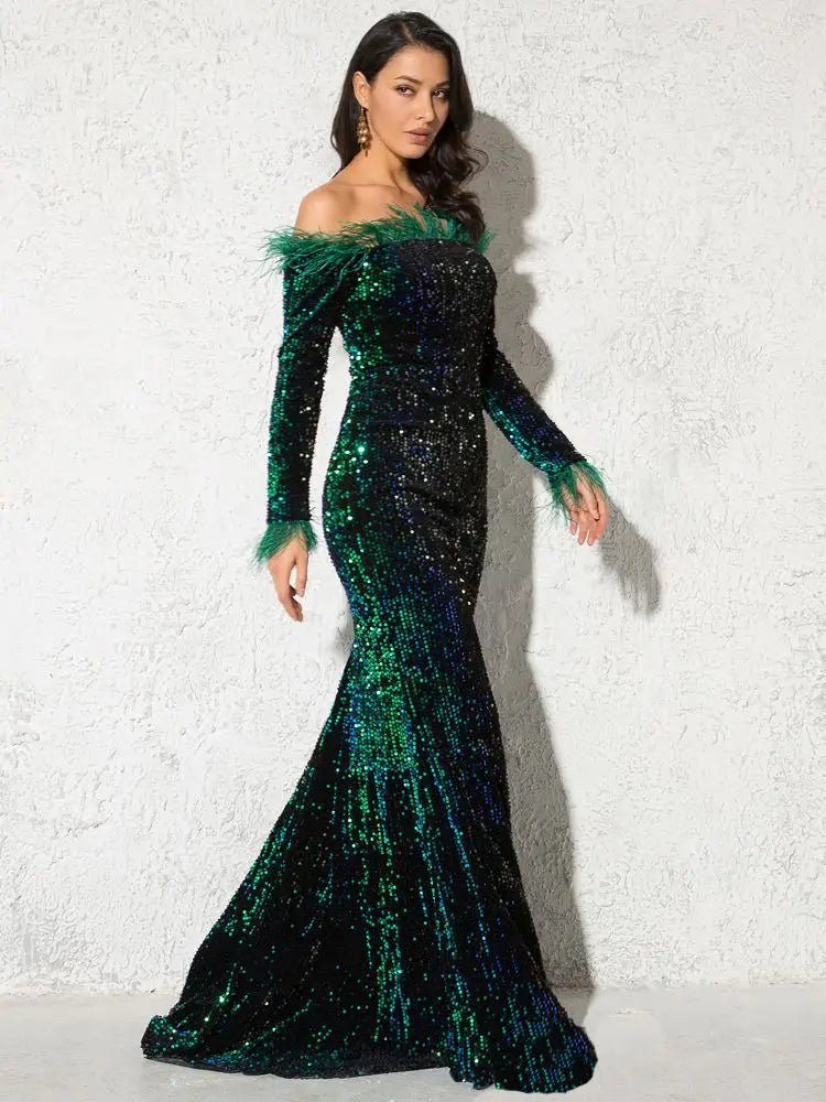 Off The Shoulder Long Sleeve Sequin Mermaid Dress