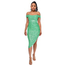 Light Green Off The Shoulder Sequin Summer Party Midi Dress XL