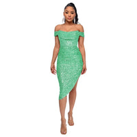 Light Green Off The Shoulder Sequin Summer Party Midi Dress XL