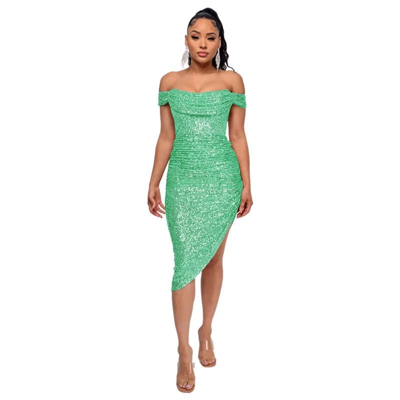 Light Green Off The Shoulder Sequin Summer Party Midi Dress XL