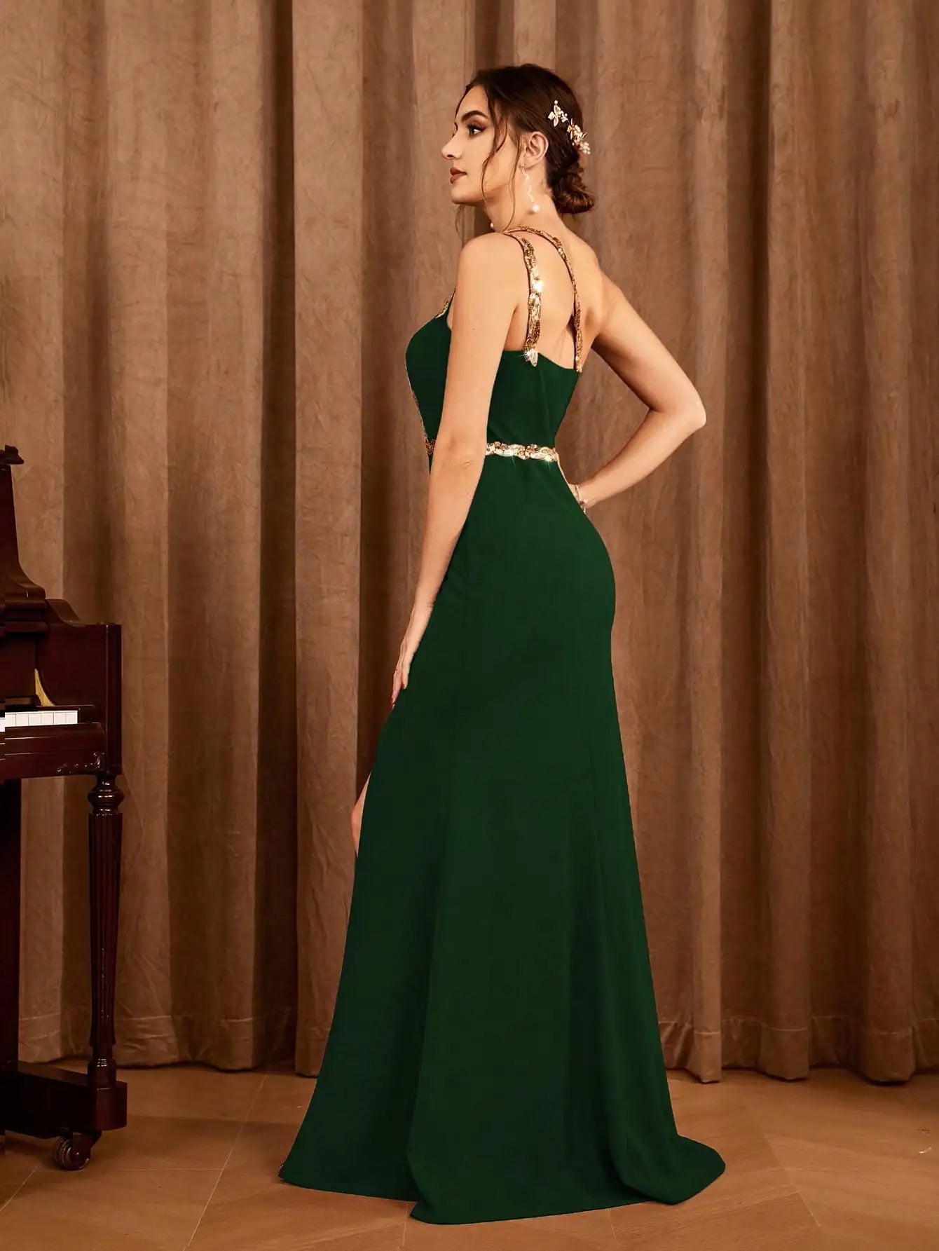 One Shoulder Backless Elegant Evening Gown With Slit