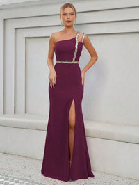 Fuchsia One Shoulder Backless Elegant Evening Gown With Slit S