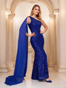 Royal blue sequin maxi dress with elegant side slit