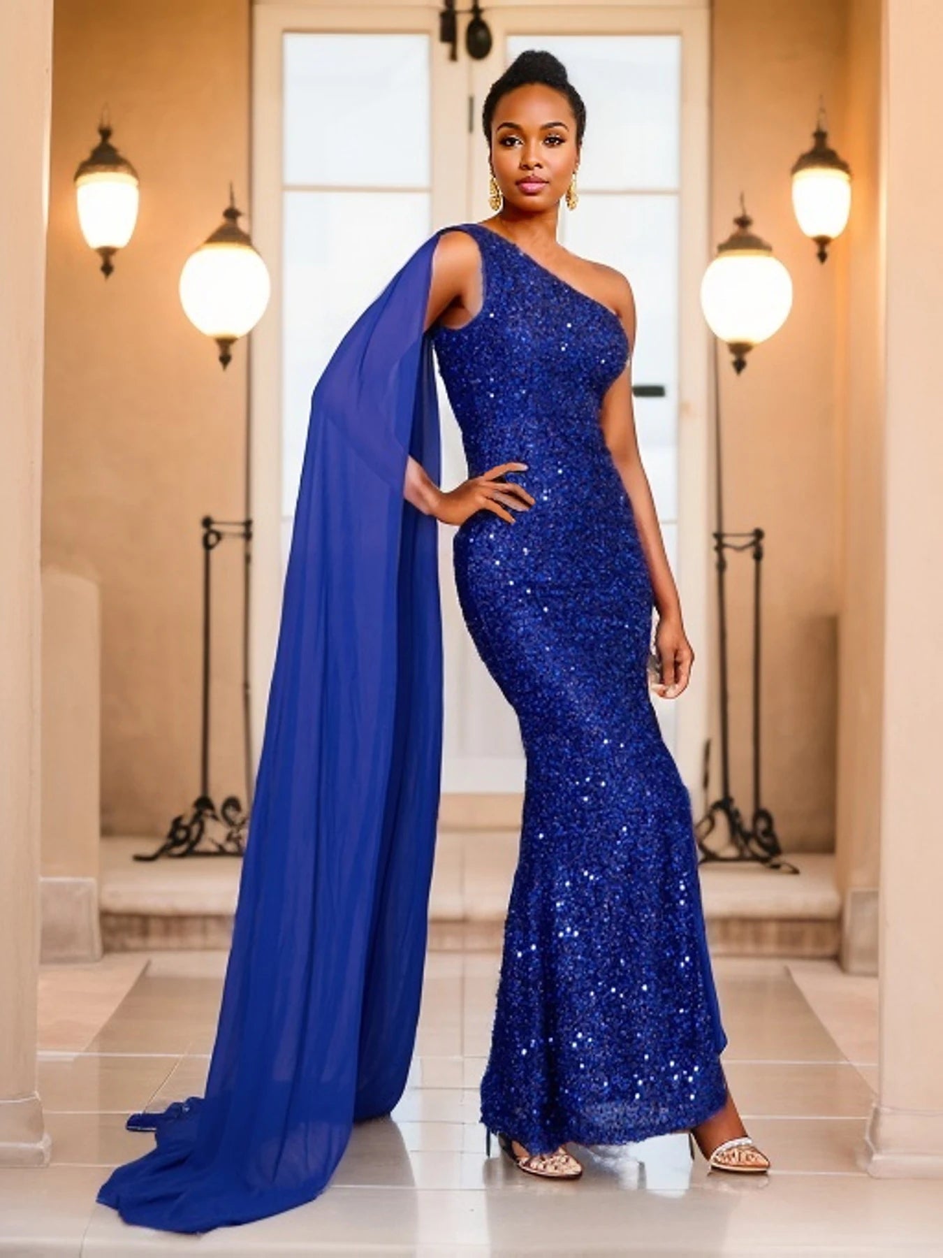 Blue sequin maxi dress best sale