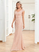 Pink sequin mermaid dress with high slit, formal wear, size M.