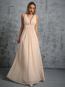 Champagne Pleated Back Tie With Bow Chiffon Bridesmaid Dress XL