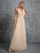 Champagne Pleated Back Tie With Bow Chiffon Bridesmaid Dress XL