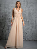 Champagne Pleated Back Tie With Bow Chiffon Bridesmaid Dress XL