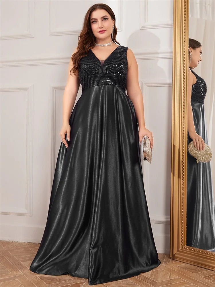 Plus Size Elegant Sequin Embellished A-Line Gown