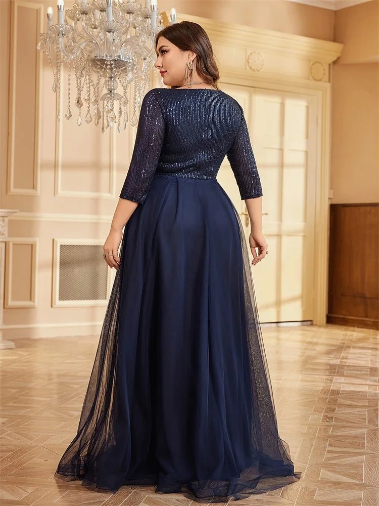 Plus Size Sequin Evening Dress Chiffon 3/4 Sleeve