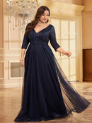 Navy Blue Plus Size Sequin Evening Dress Chiffon 3/4 Sleeve L