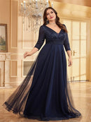 Navy Blue Plus Size Sequin Evening Dress Chiffon 3/4 Sleeve L