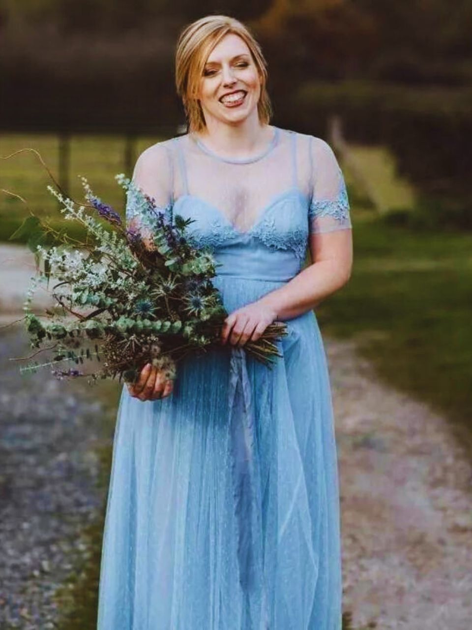 Sky Blue Plus Size Short Sleeve Light Blue Bridesmaid Dress 2