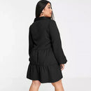 black Plus Size V - Neck Long Sleeve Loose Smocked Dress L