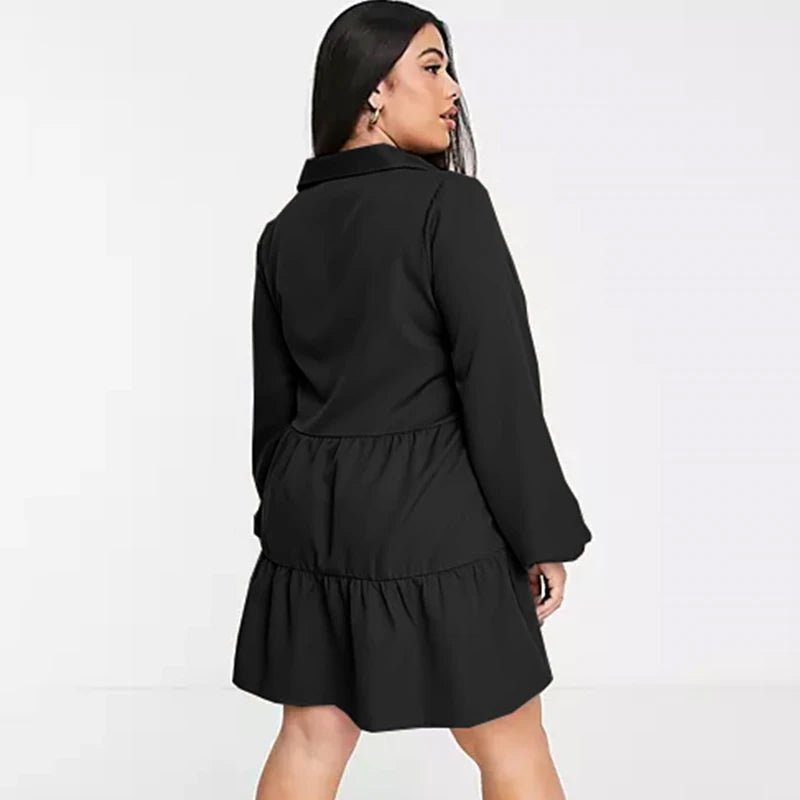 Plus Size V-Neck Long Sleeve Loose Smocked Dress