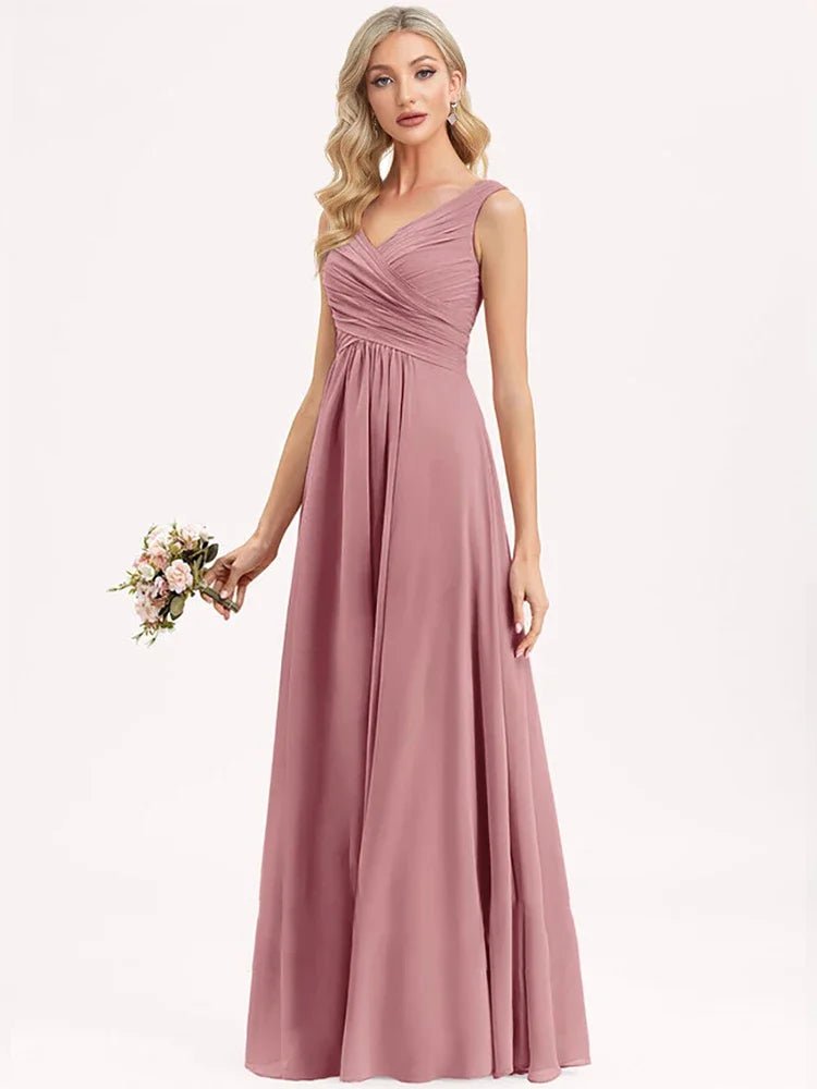 Light Purple Purple V - Neck Ruched Chiffon Bridesmaid Gown XL