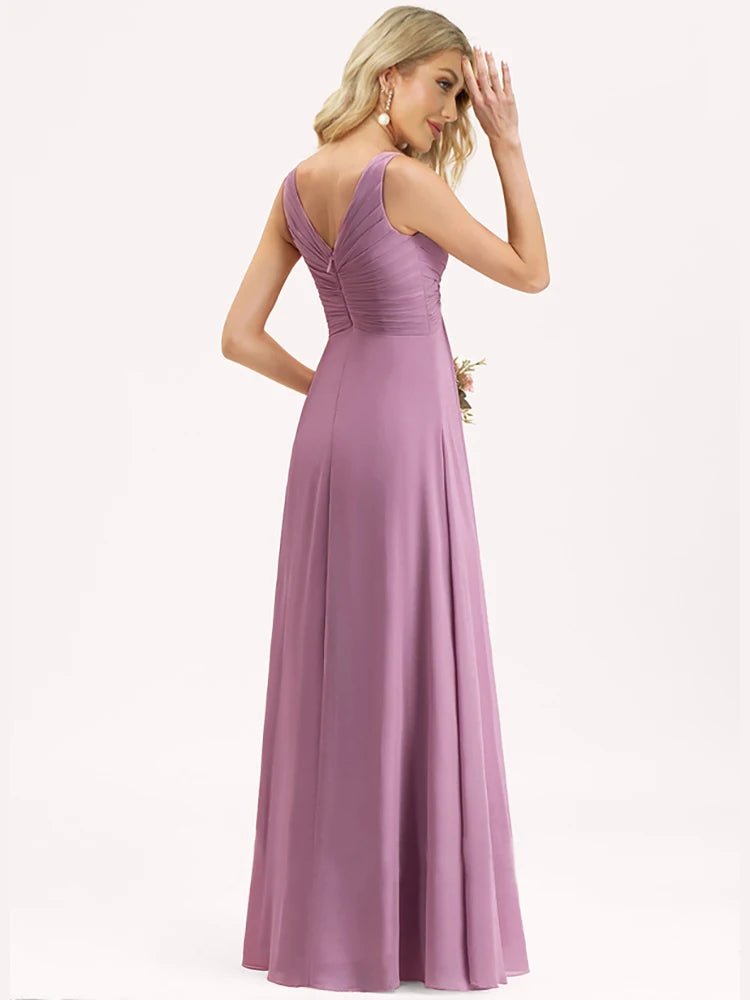 Light Purple Purple V - Neck Ruched Chiffon Bridesmaid Gown XL