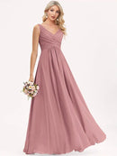 Pink Purple V - Neck Ruched Chiffon Bridesmaid Gown 4XL