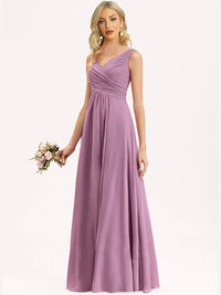 Light Purple Purple V - Neck Ruched Chiffon Bridesmaid Gown XL