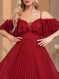 Burgundy Red Chiffon Off - Shoulder Spaghetti Strap Formal Gown 4XL