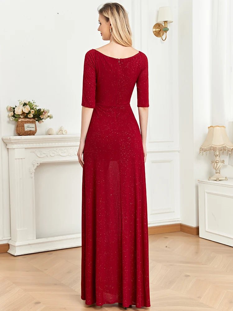 Red Elegant 3/4 Sleeve A-Line Formal Dress