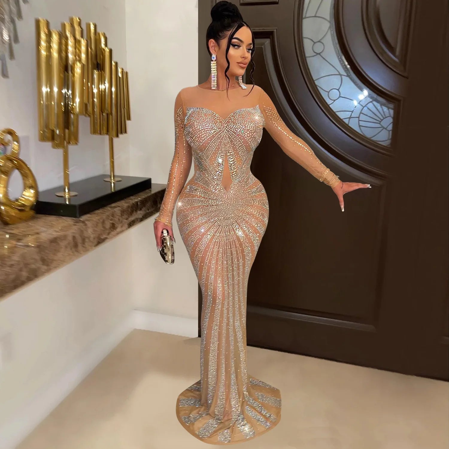 Rhinestone Crystal Mesh Sparkle Sexy Formal Dress