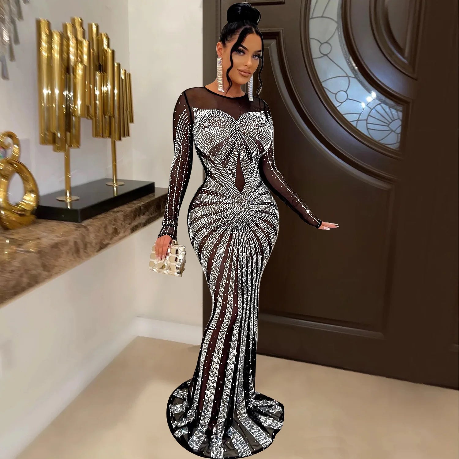 Rhinestone Crystal Mesh Sparkle Sexy Formal Dress