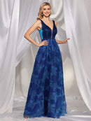 Royal blue prom dress with slits and open back, size M, elegant design.