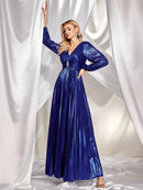 Royal blue long sleeve maxi dress with ruched detailing, size M