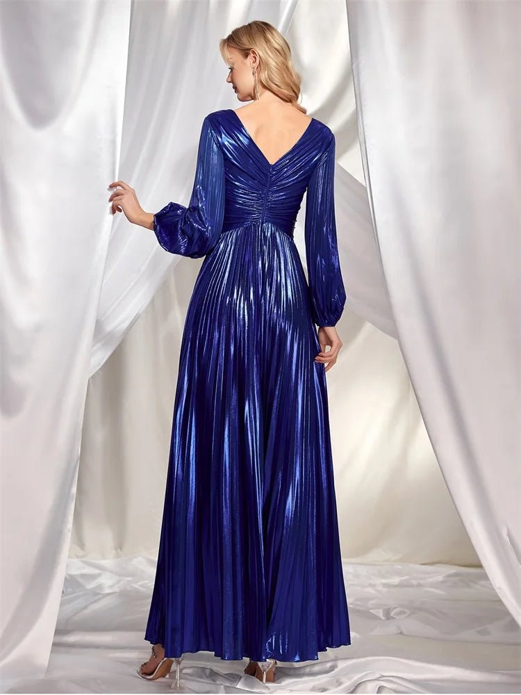 Royal Blue Ruched Long Sleeve Maxi Formal Dress