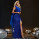 Royal Blue Royal Blue Sequin One Shoulder Formal Dress High Slit 6