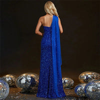 Royal Blue Royal Blue Sequin One Shoulder Formal Dress High Slit 6