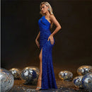 Royal Blue Royal Blue Sequin One Shoulder Formal Dress High Slit 6