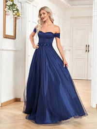 Navy Blue Ruched Strapless A - Line Sexy Formal Prom Dress S