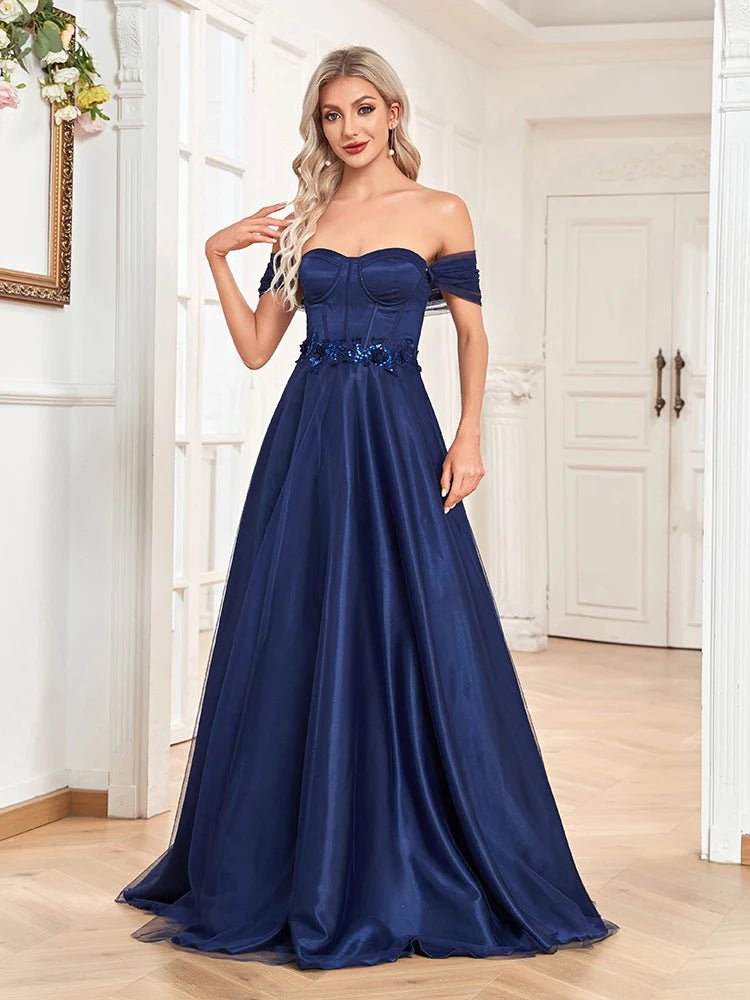 Navy Blue Ruched Strapless A - Line Sexy Formal Prom Dress S