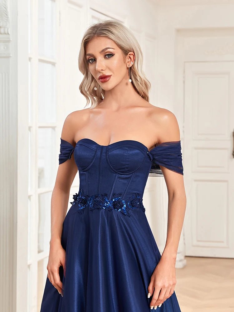 Navy Blue Ruched Strapless A - Line Sexy Formal Prom Dress S