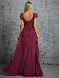 Mulberry Ruffled Cap Sleeves Mulberry Bridesmaid Dresses L