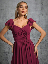 Mulberry Ruffled Cap Sleeves Mulberry Bridesmaid Dresses L