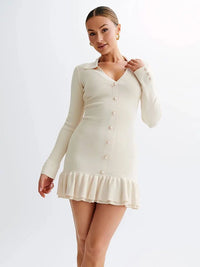 Ivory Ruffled Knit Cardigan Mini Dress S