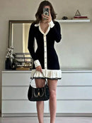 black Ruffled Knit Cardigan Mini Dress S