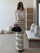 White See Through Hollow Out Ruffled Knit Maxi Dress M