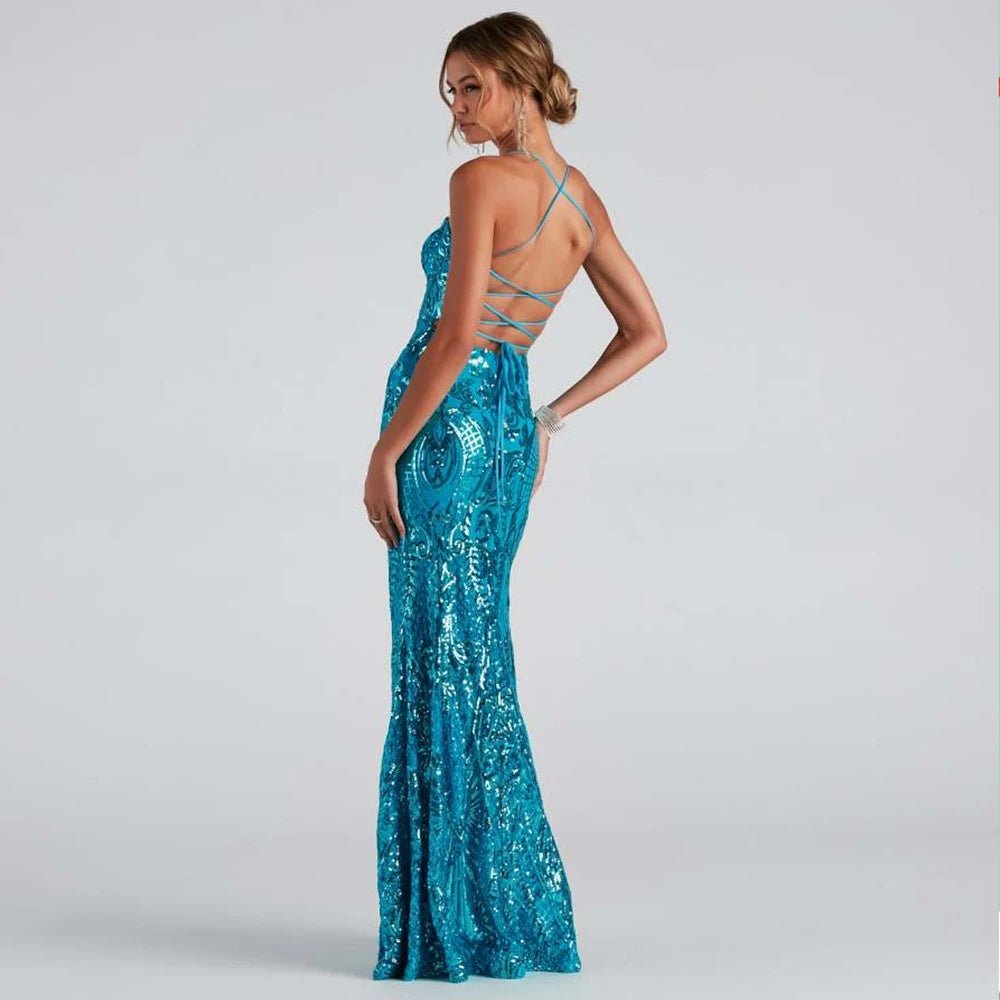 Sequin High Slit Mermaid Spaghetti Straps Dress