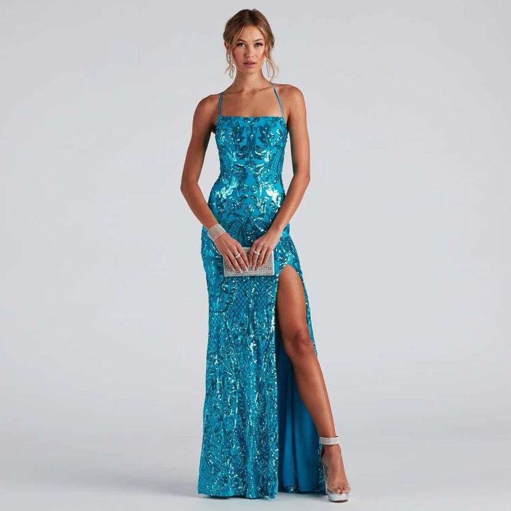 Sequin High Slit Mermaid Spaghetti Straps Dress