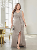 Gray Sequins Elegant Slit Formal Prom Evening Dress 4