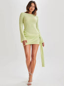 Green Sexy Backless Long Sleeve Knit Mini Dress S