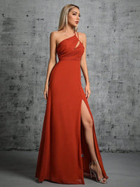 Burnt Orange Sexy Chest Pleated With Cut - out Chiffon Bridesmaid Dress S