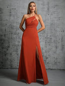 Burnt Orange Sexy Chest Pleated With Cut - out Chiffon Bridesmaid Dress S