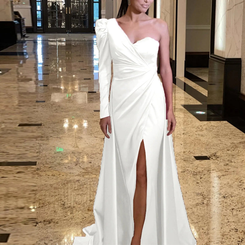 Sexy High Slits One Shoulder Long Tail Banquet Dress