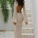 Apricot Sexy See - Through Long Sleeve Knit Maxi Dress S