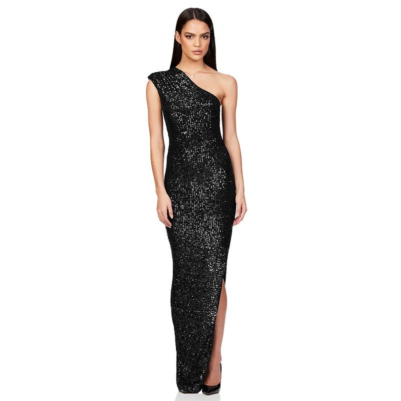 Sexy Sequined One Shoulder Long Elegant Dress